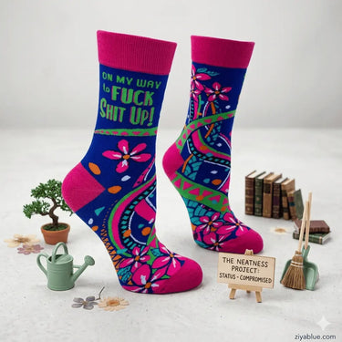 Unleash the Chaos: Women's Fuck Shit Up Socks Fabdaz Ziya Blue