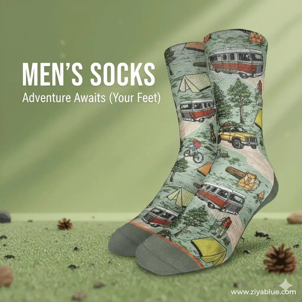 Vintage Camping Trip Socks: Campfire Ready Good Luck Sock Ziya Blue