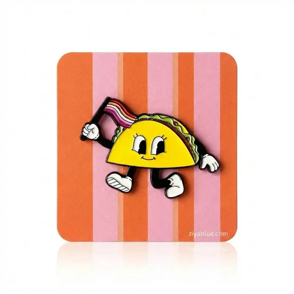 Vintage Cartoon Lesbian Taco Enamel Pin Rainbow Certified Ziya Blue