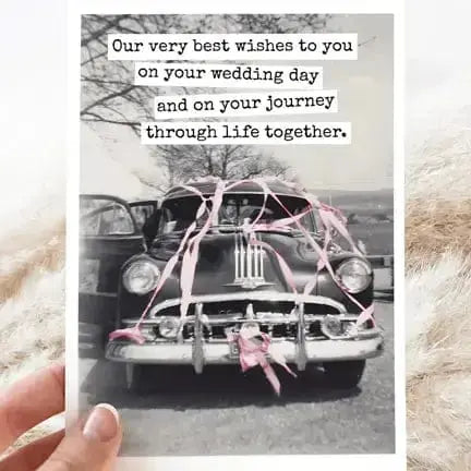 Vintage Wedding Card: Getaway Car Greeting Ravens Rest Studio Ziya Blue