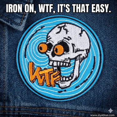 WTF Skull Patch | Embroidered Iron-On Statement Badge Ziya Blue Ziya Blue