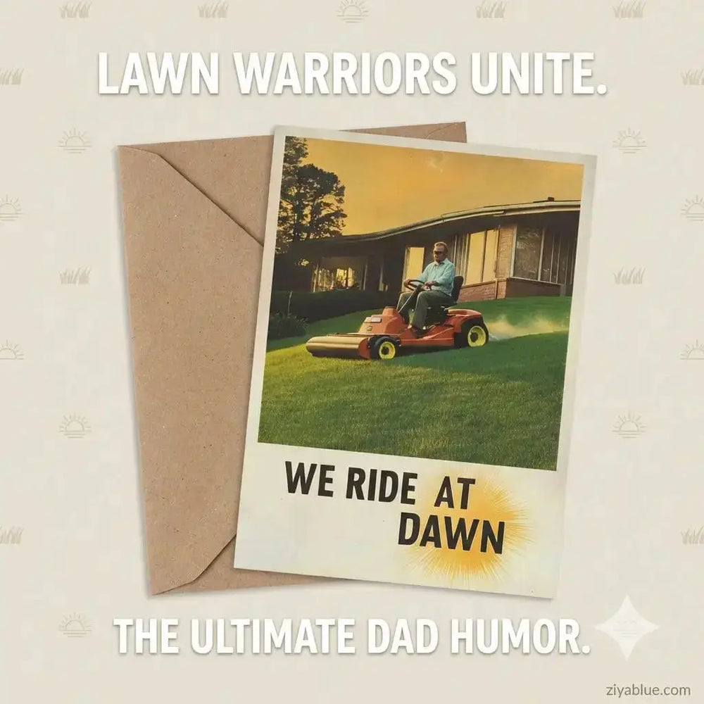 We Ride At Dawn Card: The "Lawn Legend" Classic 🚜🌅 Bad Betty Greeting Co. Ziya Blue