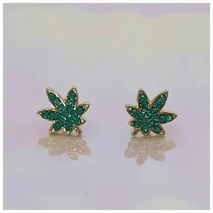 Weed Earrings | Gold Plated Crystal Cannabis Studs Wildflower Co. Ziya Blue