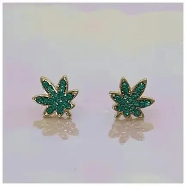 Weed Earrings | Gold Plated Crystal Cannabis Studs Wildflower Co. Ziya Blue