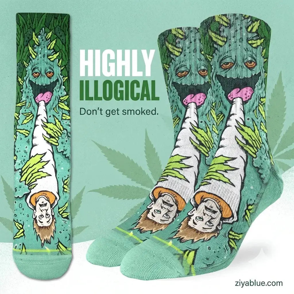 Weed Smoking a Human Socks: A Surreal 420 Look Good Luck Sock Ziya Blue
