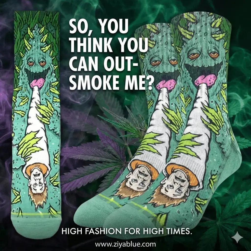 Weed Smoking a Human Socks: A Surreal 420 Look Good Luck Sock Ziya Blue
