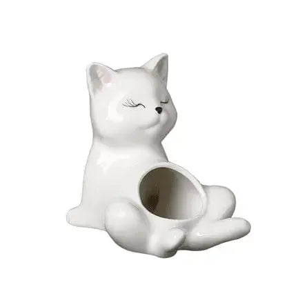 White Cat Ceramic Planter - Kitten Belly Succulent Pot Ziya Blue Ziya Blue