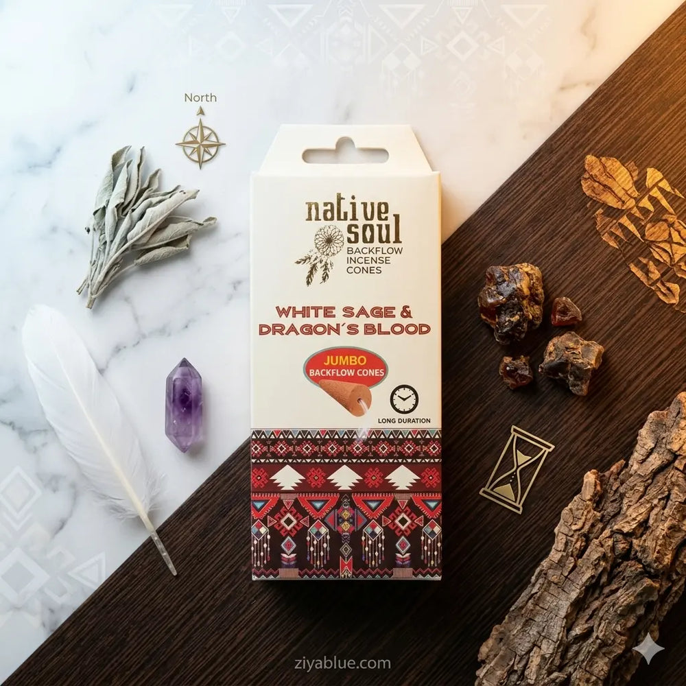 White Sage Dragons Blood Backflow Cones: Native Soul Incense  Ziya Blue