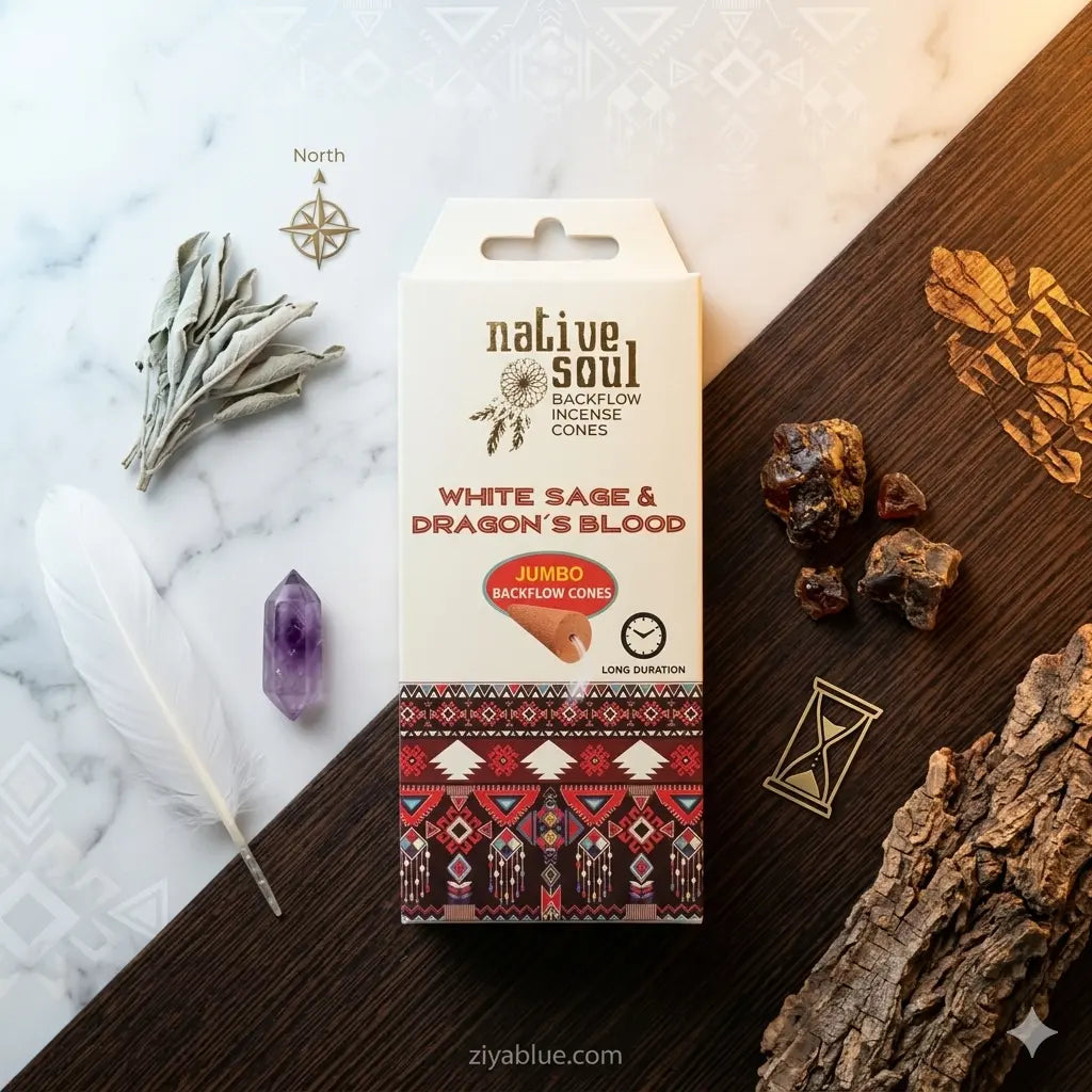 White Sage Dragons Blood Backflow Cones: Native Soul Incense  Ziya Blue