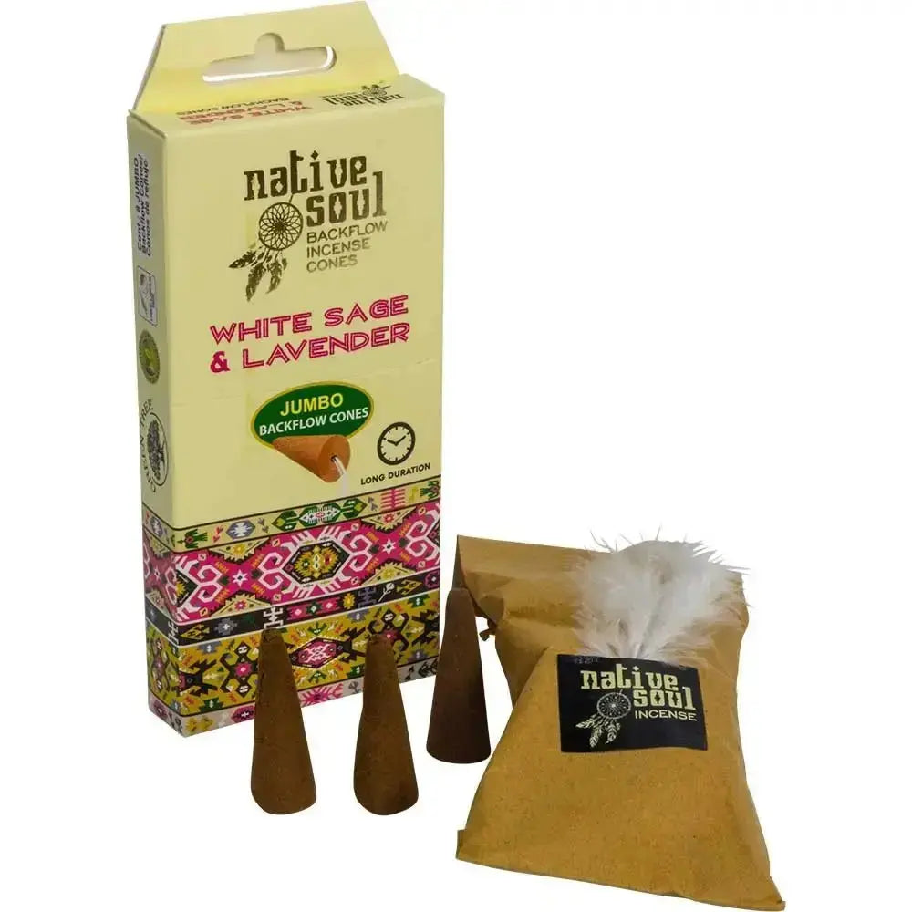 White Sage & Lavender Backflow Cones | Native Soul Jumbo Incense Kheops International Ziya Blue