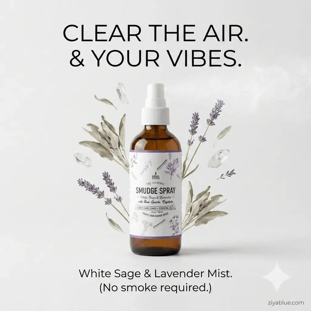 White sage and lavender smudge spray: 3.5oz Crystal-Infused Mist Designs by Deekay Inc. Ziya Blue