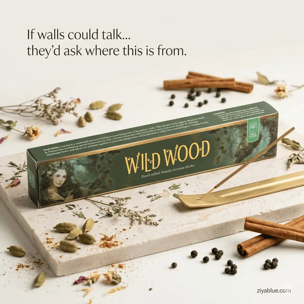 Wild Wood Incense Sticks: Forest Sanctuary Blend Designs by Deekay Inc. Ziya Blue