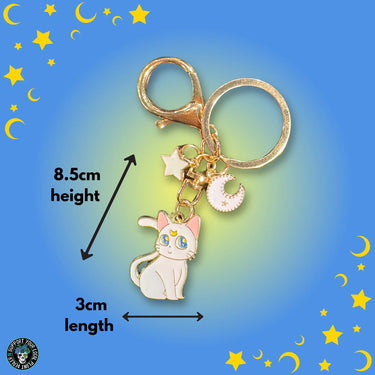 Witchy Cat Enamel Keychain - Kawaii Kitten Moon Pendant  Ziya Blue