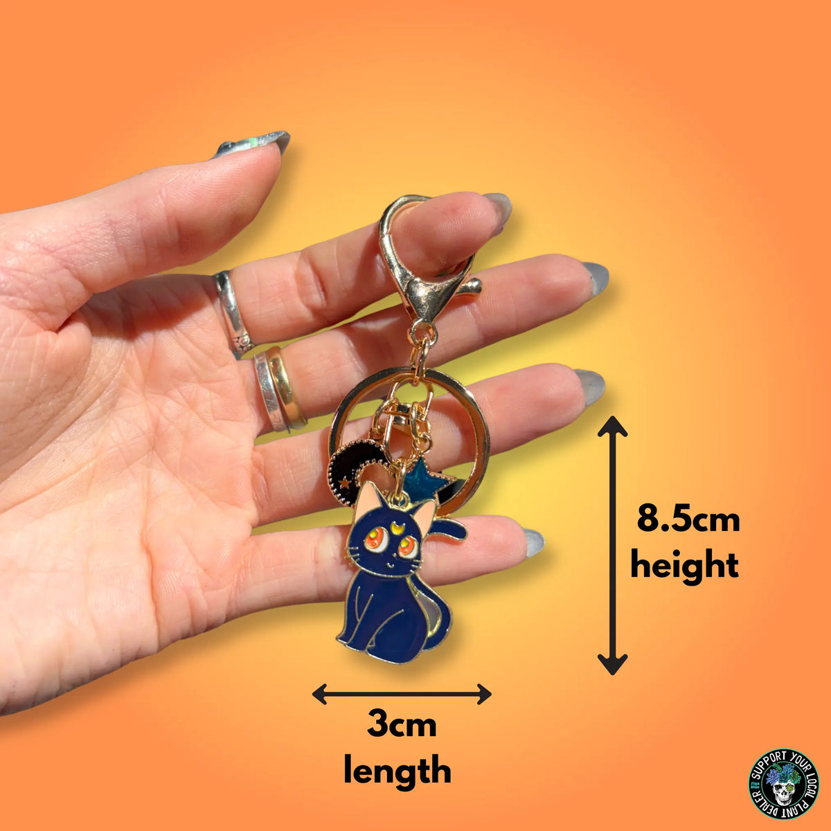 Witchy Cat Enamel Keychain - Kawaii Kitten Moon Pendant  Ziya Blue