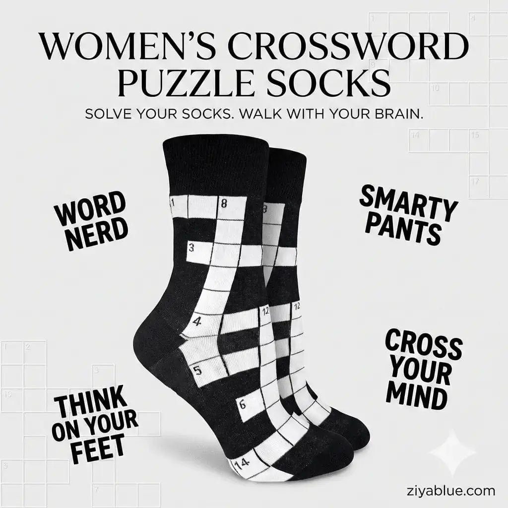 Women's Crossword Puzzle Socks: Brainy Style Good Luck Sock Ziya Blue