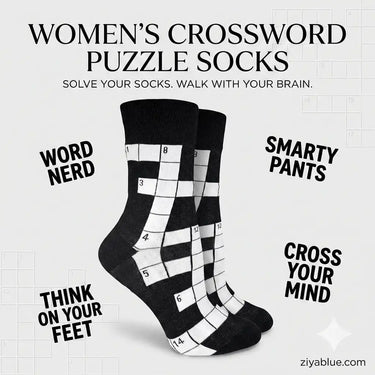 Women's Crossword Puzzle Socks: Brainy Style Good Luck Sock Ziya Blue