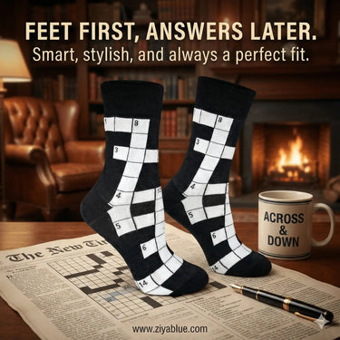 Women's Crossword Puzzle Socks: Brainy Style Good Luck Sock Ziya Blue
