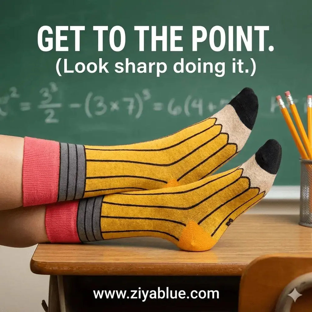 Women's Yellow Pencil Socks: Look Sharp Good Luck Sock Ziya Blue