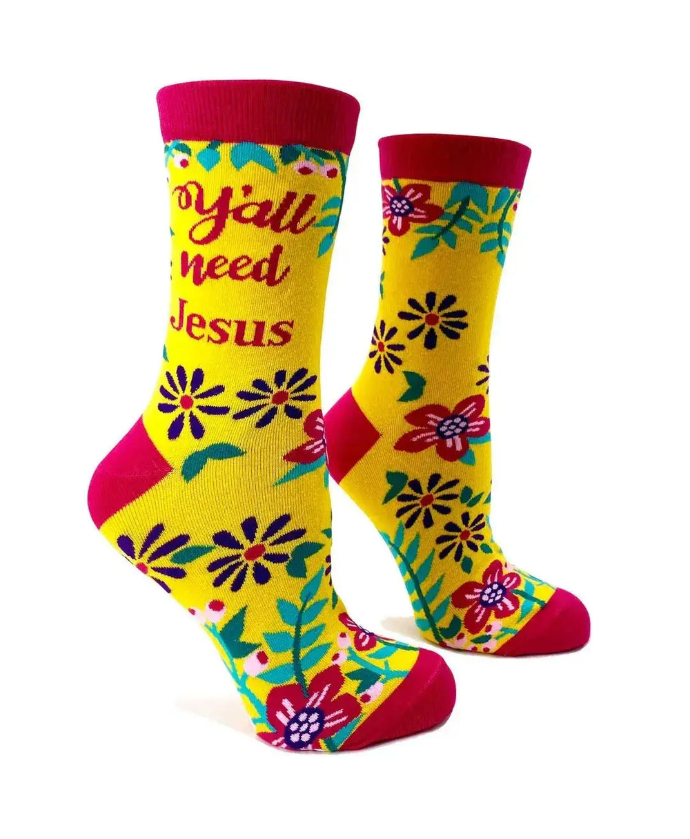 Y'all Need Jesus Women's Crew Socks Fabdaz Ziya Blue