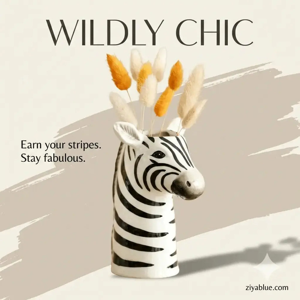 Zebra Ceramic Head Vase - Safari Animal Statement Planter Lisa Angel Ziya Blue
