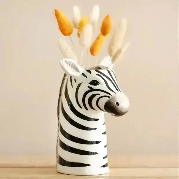 Zebra Ceramic Head Vase - Safari Animal Statement Planter Lisa Angel Ziya Blue