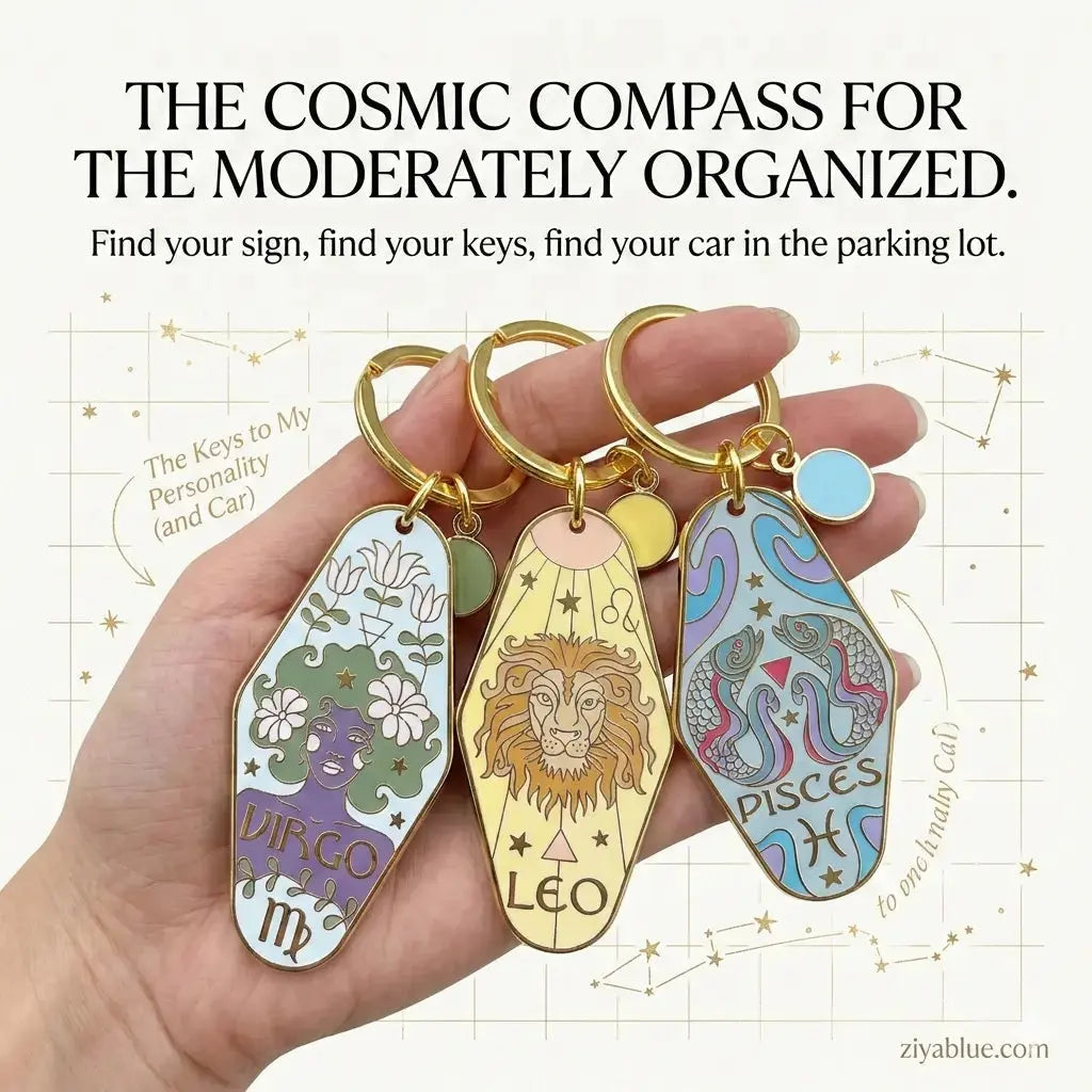 Zodiac Motel Constellation Enamel Keychain - Ziya Blue