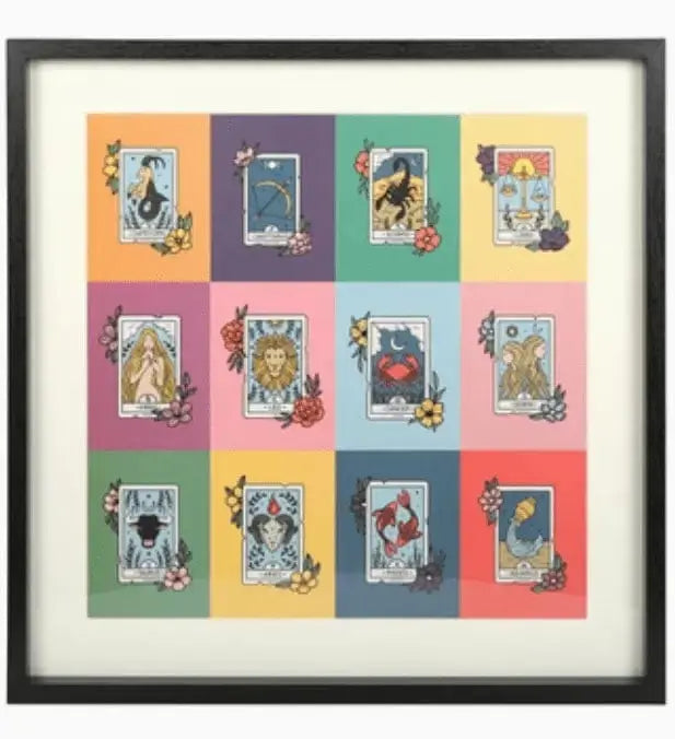 Zodiac Wall Art | 12-Sign Celestial Tarot Framed Print Something Different Ziya Blue