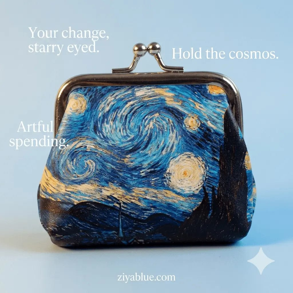 Ziya Blue Wallets/ Money Banks Starry Night Art Inspired Coin Purse | Masterpiece Mini Pouch | Ziya Blue