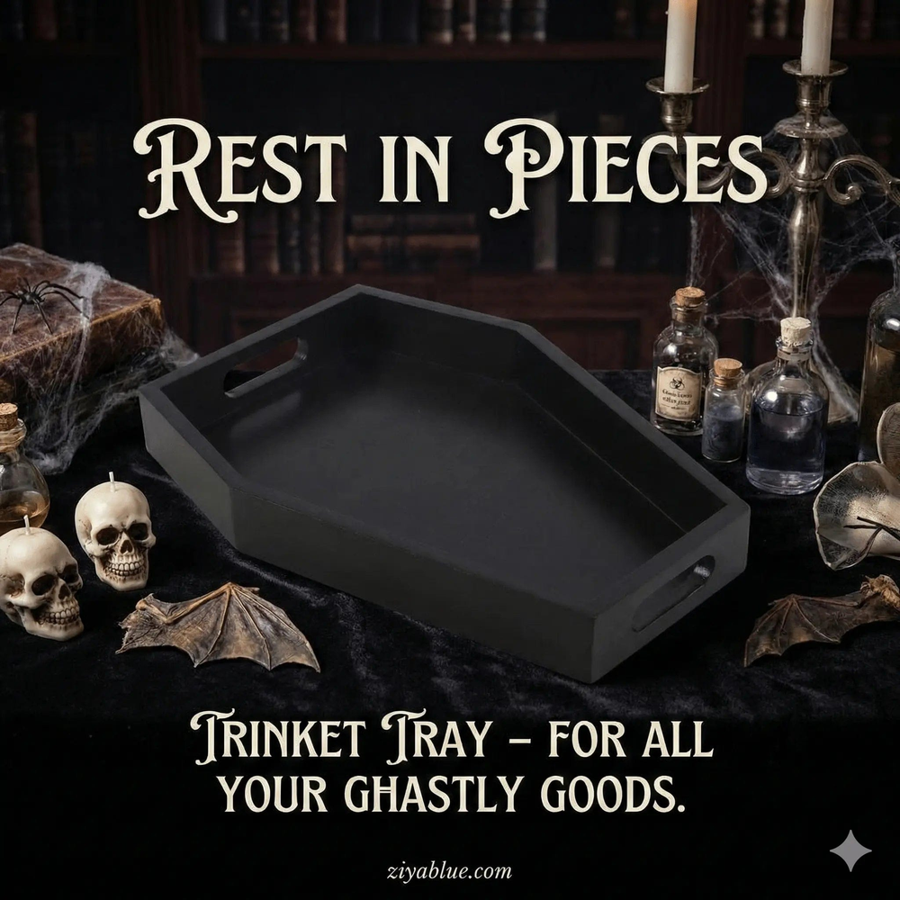 Something Different Home Decor Black Coffin Trinket Tray | Gothic Wood Organizer & Serving Tray