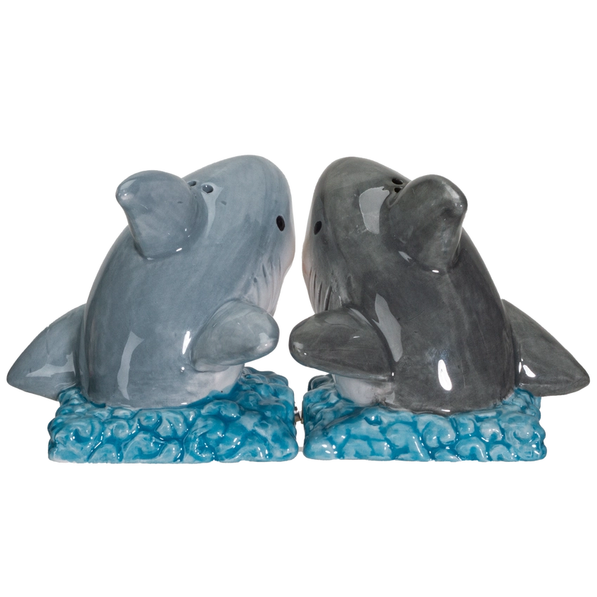 Shark Attack Salt and Pepper Shakers | Ceramic Shark S&P Set & Nautical Kitchen Decor