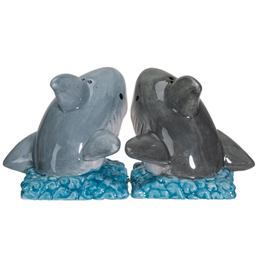 Shark Attack Salt and Pepper Shakers | Ceramic Shark S&P Set & Nautical Kitchen Decor
