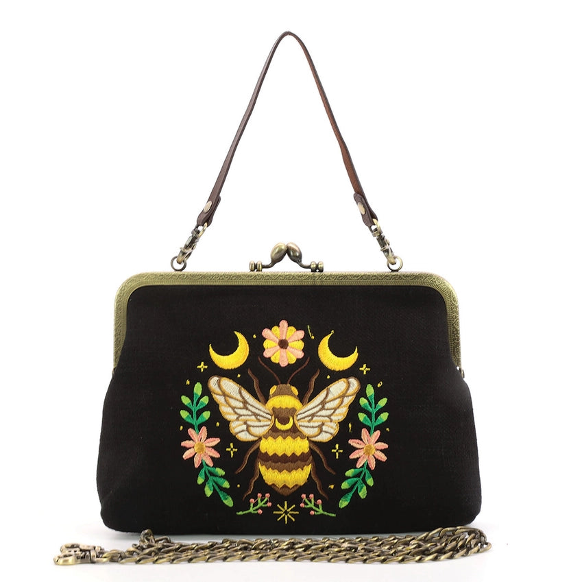 Bee Kisslock Bag in Black: Gothic Botanical Elegance Meets Vintage Charm