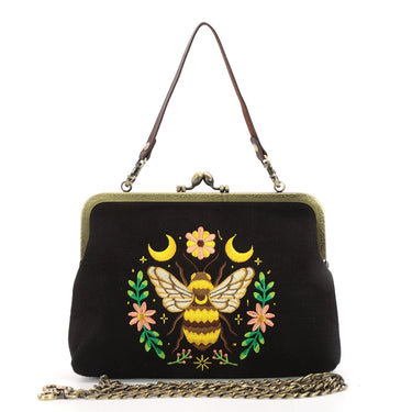 Bee Kisslock Bag in Black: Gothic Botanical Elegance Meets Vintage Charm