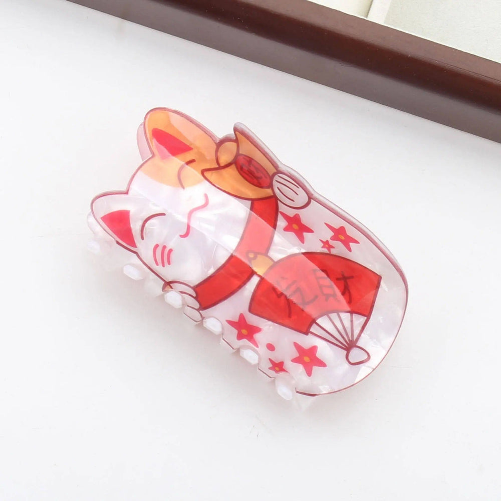 Ziya Blue Hair Accessories Fan Lucky Cat Hair Claw | Maneki-neko Prosperity Hair Accessory