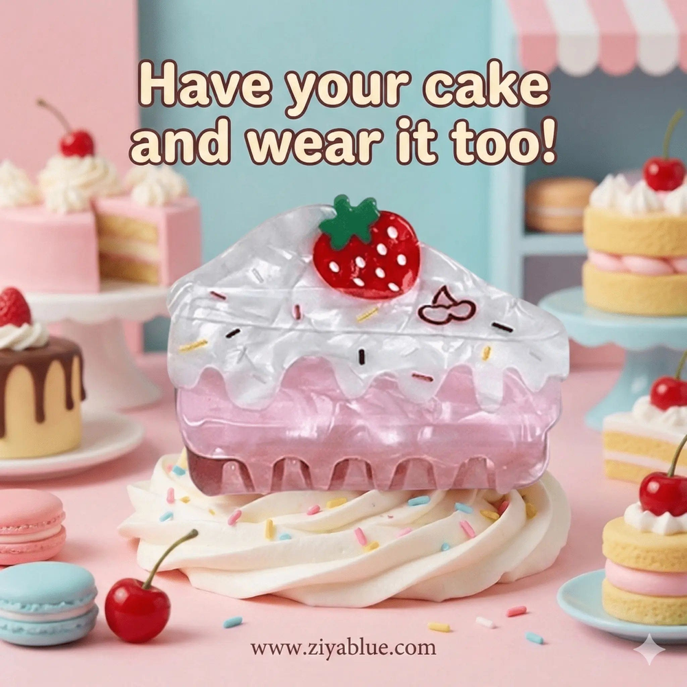 Ziya Blue Hair Accessories Strawberry Cake Hair Claw: Kawaii Hair Accessory - Ziya Blue