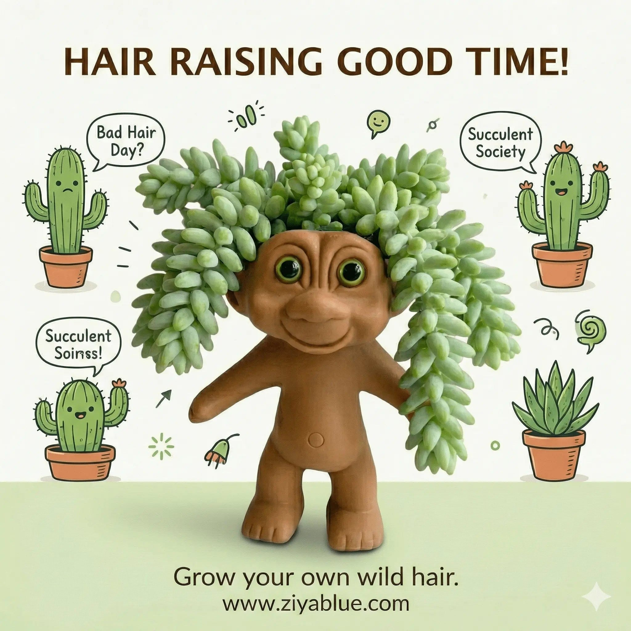 Ziya Blue Garden Troll Doll Planter | Retro 90s Succulent Pot Decor